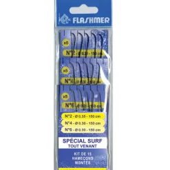 Kit 15 hamecons montés mer flashmer special surf tout venant