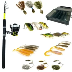 Pack Prêt à Pêcher Brochet Bzone Striker Telespin 240MH 10-40g + Moulinet + Nylon + Leurres + Boites