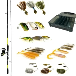 Pack Prêt à Pêcher Brochet Bzone Striker 240MH 10-45g + Moulinet + Nylon + Leurres + Boite