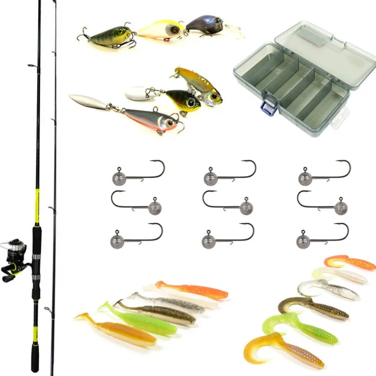 Pack Prêt à Pêcher Perche Bzone Striker 210M 5-21g + Moulinet + Nylon + Leurres + Boites