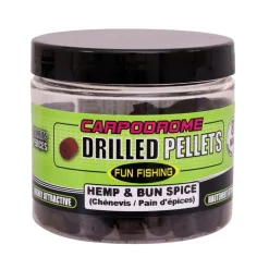Pellets percés FunFishing Drilled Pellets 8mm (pot de 80g) chénevis/pan d'épices